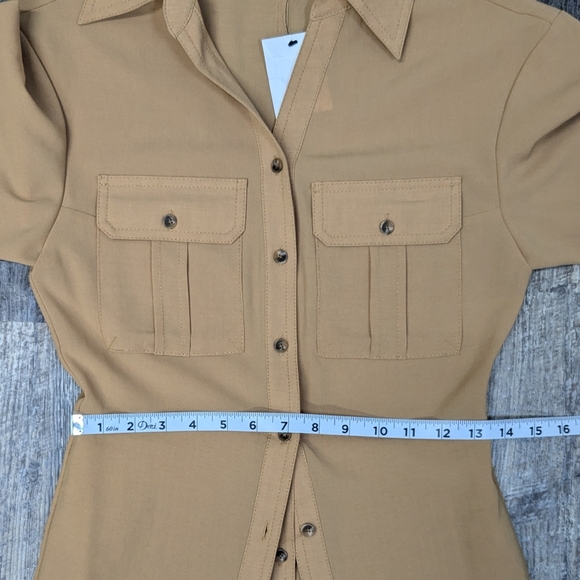 A.L.C. Florence Pleated Shirt Dress Raffia Tan Maxi Size 4 - Picture 12 of 13